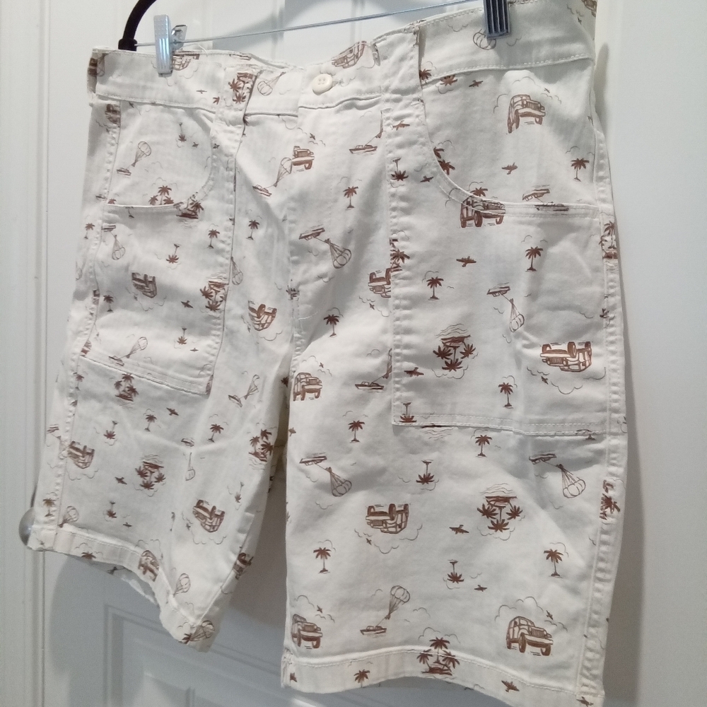Mens Mutual Weave Jeep Shorts Beige and Brown Cargo Flat Front Size 36